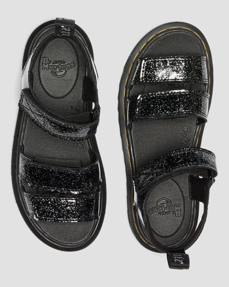 Black Kids' Dr Martens Junior Klaire Glitter Sandals | CA 718VRW